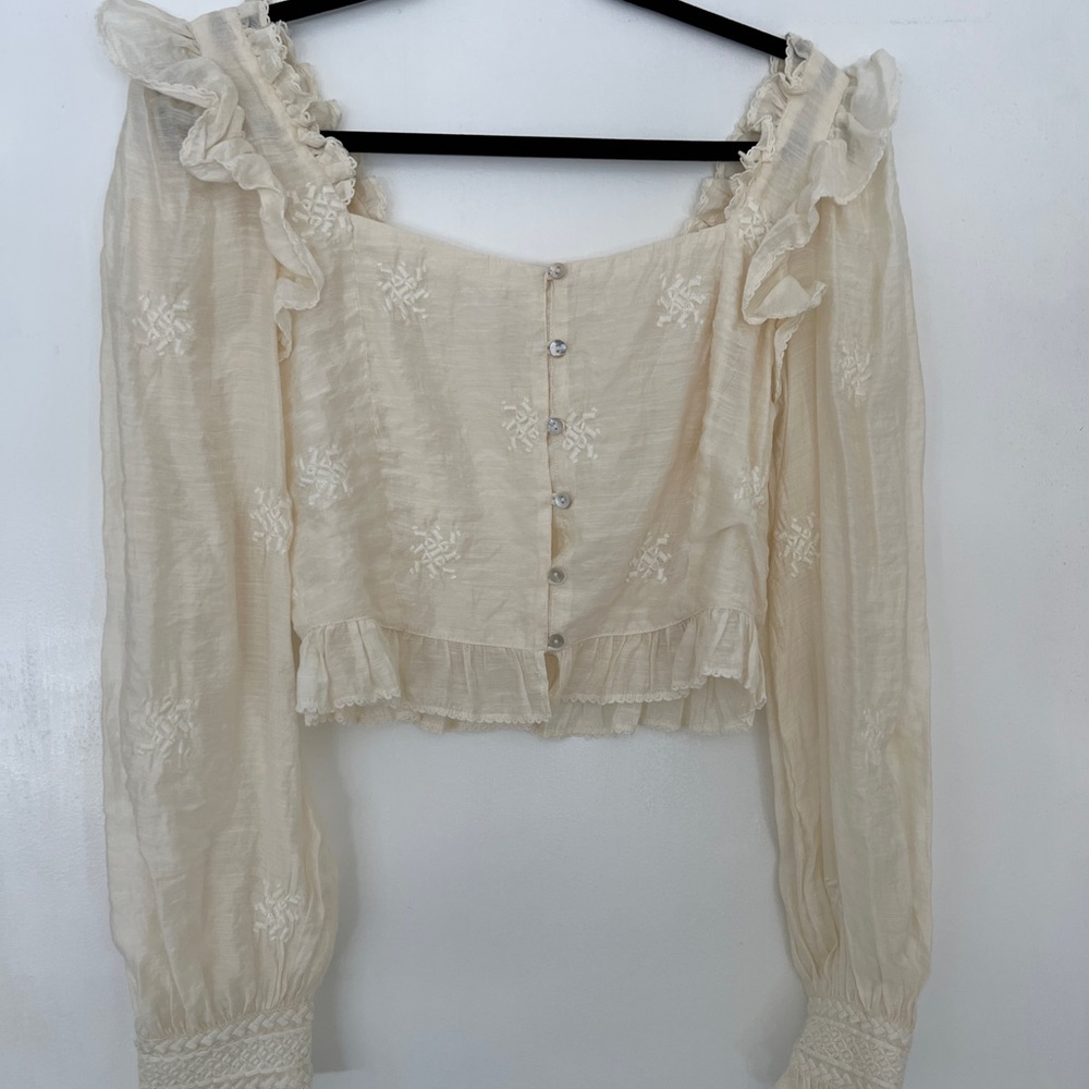 Free People x Revolve Ruffled Top Pearl White Ruffled - Picture 2 of 4